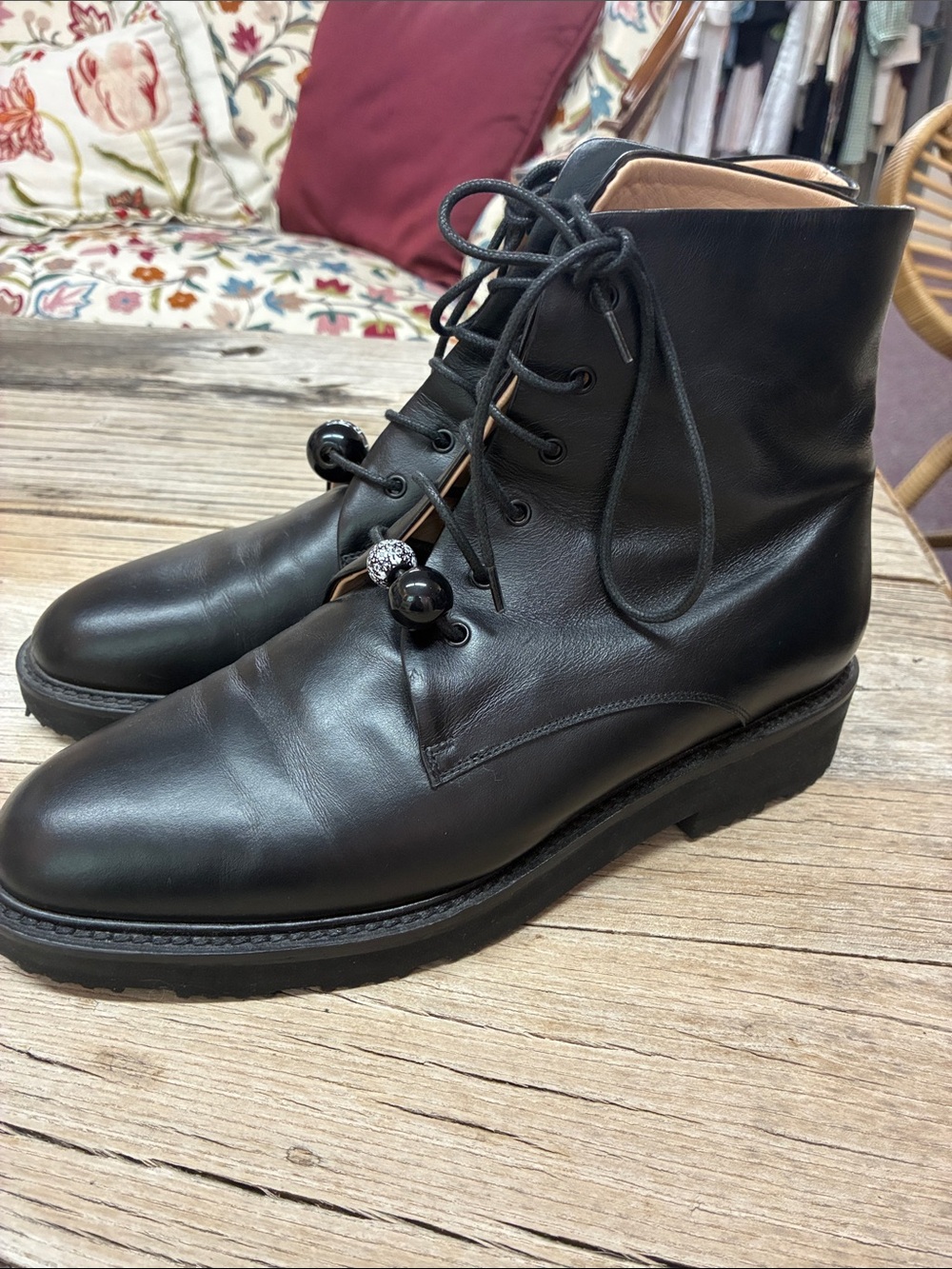 Dear Frances Park Black Leather Lace-Up Ankle Boots 40 us 9